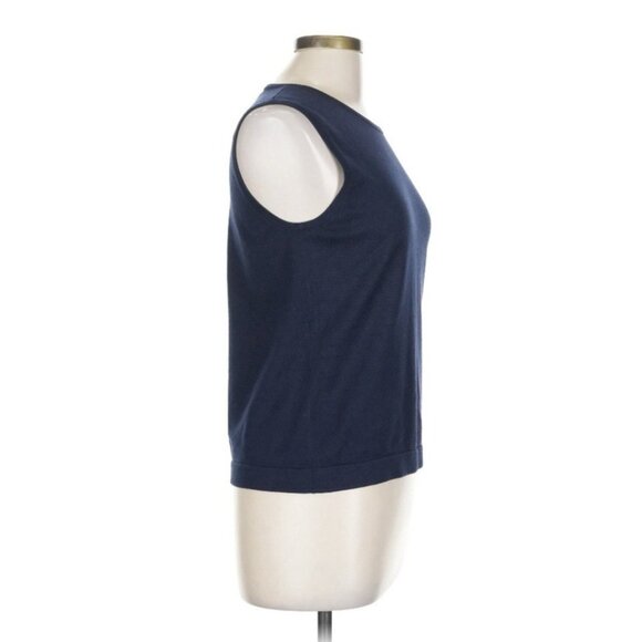 LAUREN Ralph Lauren Silk Blend Knit Tank Top Sweater Vest Large Navy Blue LRL - Picture 2 of 5